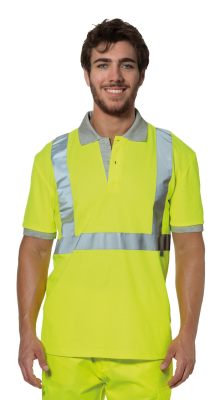 POLO PIQUET POLY/COT.GIALLO C/BANDE