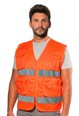 GILET POLIESTERE MULTIT.ARANCIO C/BANDE