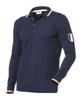 POLO M/L 100%COT.BLU C/COLLETTO TRICOLORE