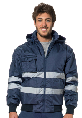 BOMBER NAVY C/BANDE MANICHE STACCABILI