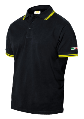 POLO COTONE 200GR M/C NERA/GIALLA FLUO