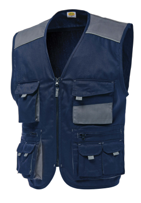 GILET MULTITASCHE POLY/COT.BLU