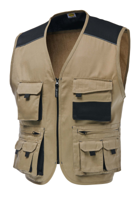 GILET MULTITASCHE POLY/COT.BEIGE