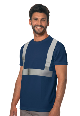 T-SHIRT 100% COTONE BLU CON BANDE