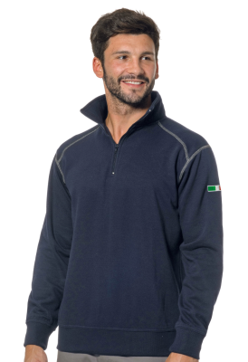 FELPA ZIP CORTA BLU CON RINFORZI