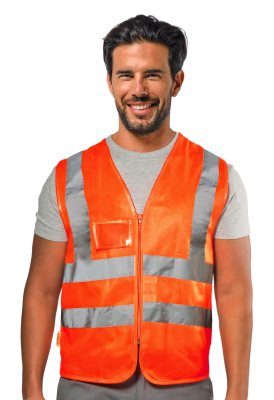 GILET POLIESTERE ARANCIO C/BANDE E PORTANOME