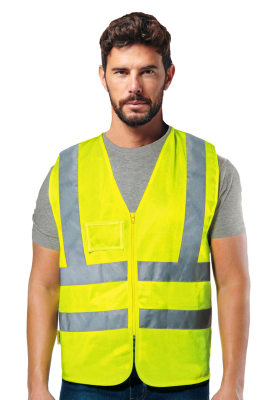 GILET POLIESTERE GIALLO C/BANDE E PORTANOME