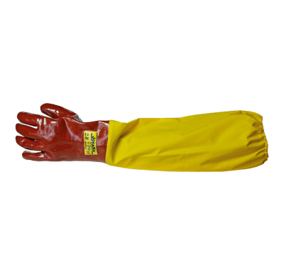 GUANTI PVC ROSSO CON MANICH.GIALLA 60 CM